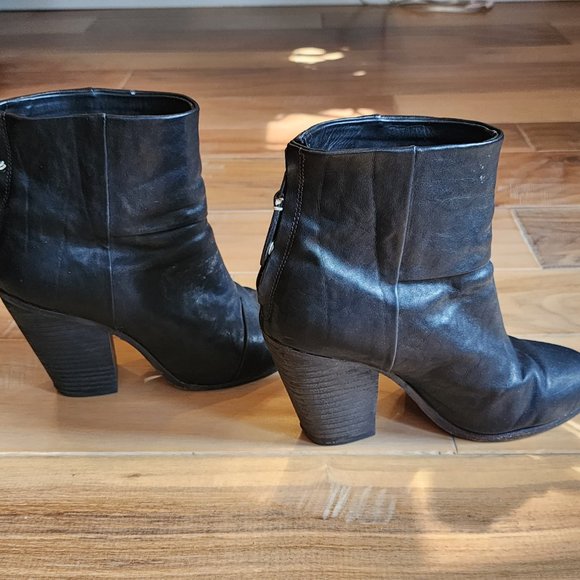 Rag & Bone Black Leather Booties Size 37 - Picture 2 of 5